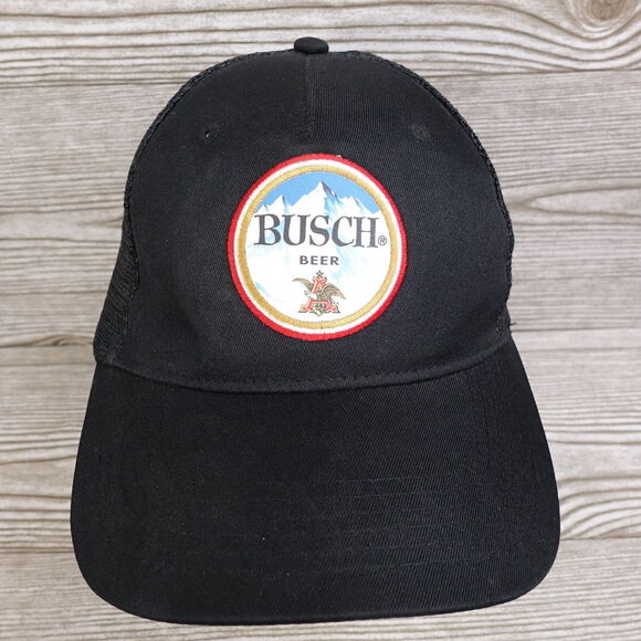 BUSCH BEER LOGO BLACK MESH VENTED SNAPBACK BASEBALL HAT CAP - Picture 1 of 9